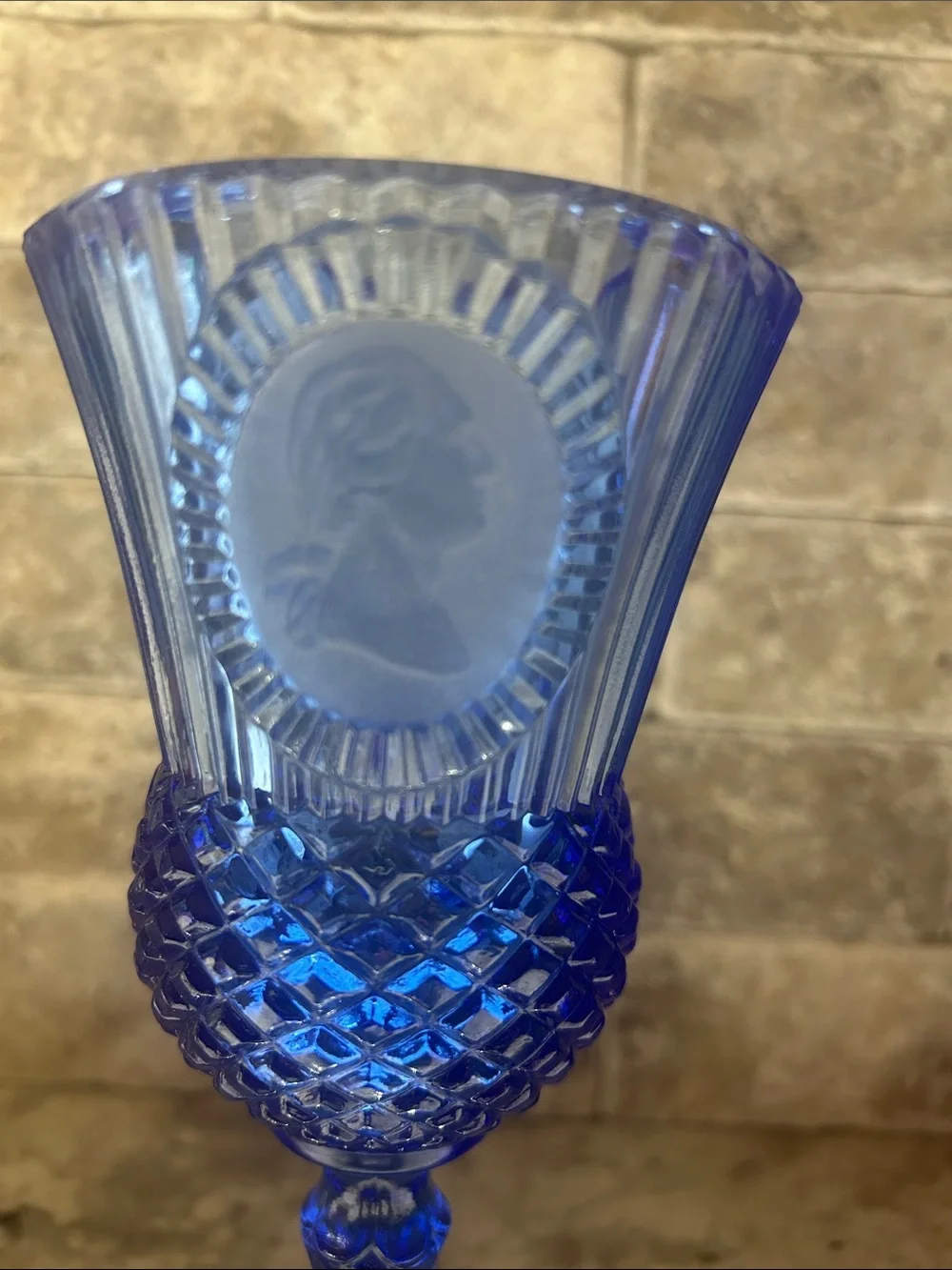 Avon Cobalt Blue Pressed Glass Goblet Pair
